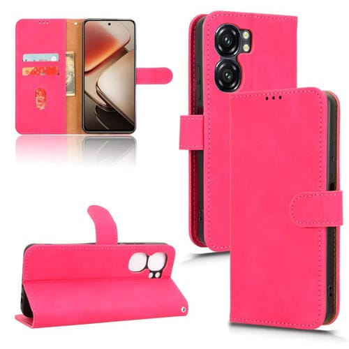 Funda de Cuero con Tapa Magnética para Teléfono Oukitel C58 Skin Feel (Rosa Rojo)
