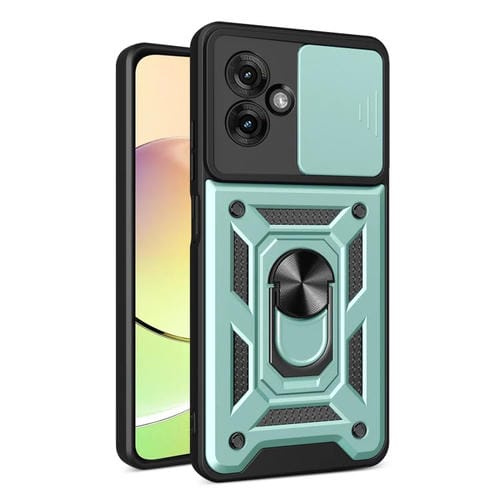Funda híbrida TPU y PC con cubierta deslizante para cámara Motorola Moto G55 (Verde Menta)