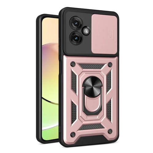Funda Híbrida TPU y PC con Cubierta Deslizante para Cámara Motorola Moto G55 (Oro Rosa)