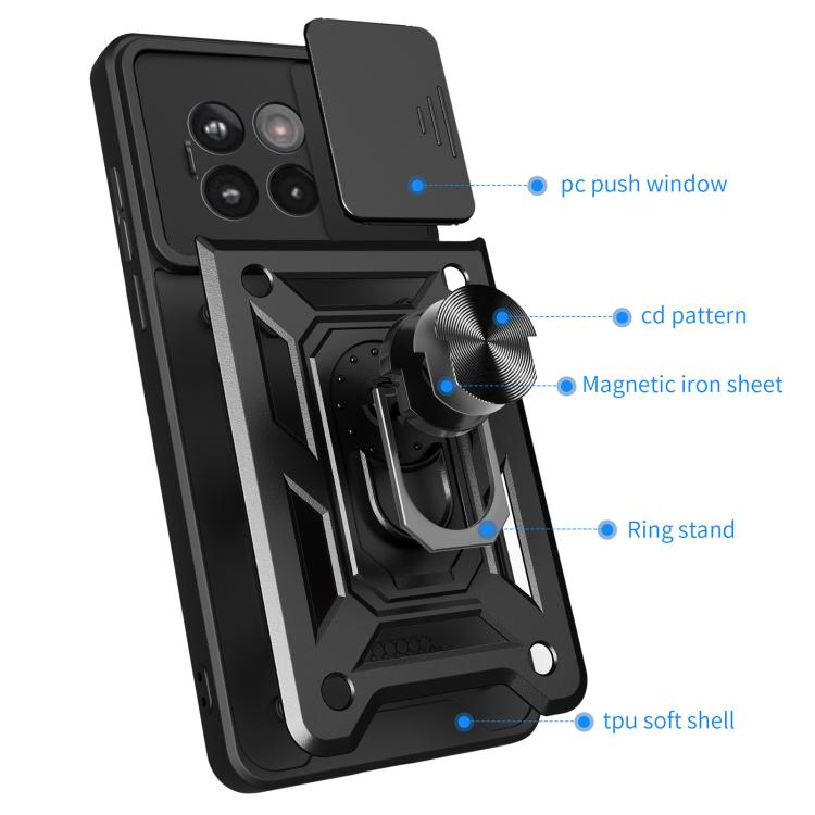 Funda híbrida TPU y PC con cubierta deslizante para cámara OnePlus 13R 5G (Dorada)