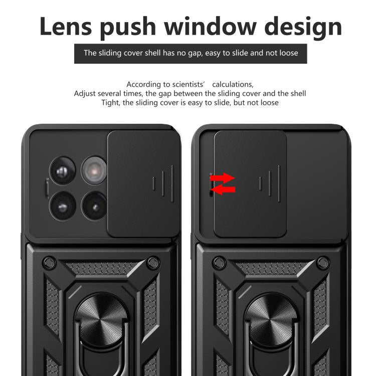 Funda híbrida TPU y PC con cubierta deslizante para cámara OnePlus 13R 5G (Dorada)