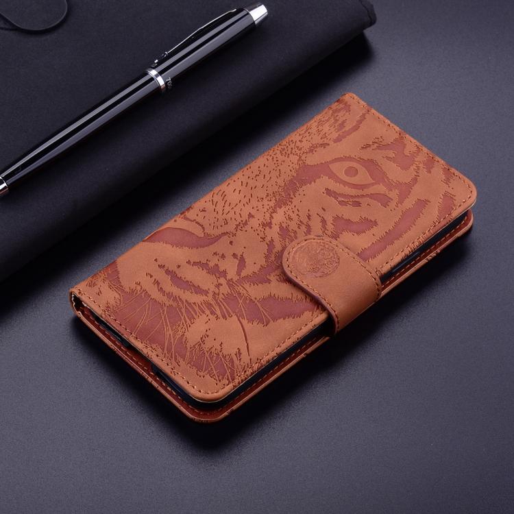 Funda de cuero con tapa y estampado de tigre para Tecno Spark 30 Pro (marrón)