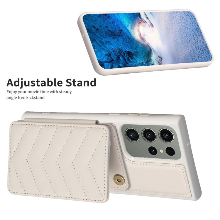 Para Samsung Galaxy S23 Ultra 5G BF26 Wave Pattern Card Bag Holder Phone Case (Beige)