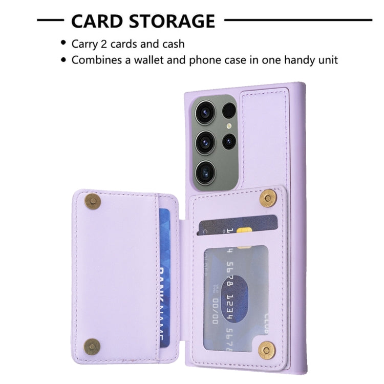 Para Samsung Galaxy S23 Ultra 5G BF26 Wave Pattern Card Bag Holder Phone Case (Púrpura)