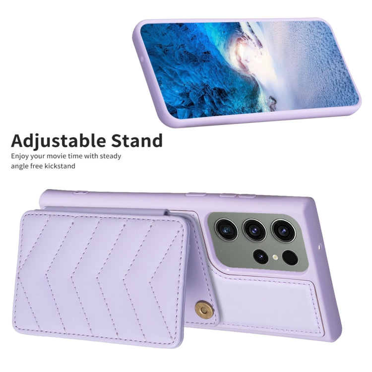 Para Samsung Galaxy S23 Ultra 5G BF26 Wave Pattern Card Bag Holder Phone Case (Púrpura)