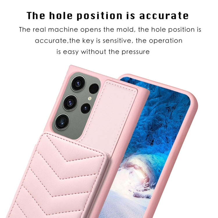 Para Samsung Galaxy S23 Ultra 5G BF26 Wave Pattern Card Bag Holder Funda para teléfono (rosa)