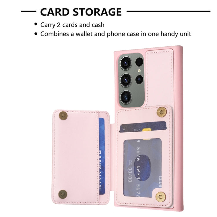 Para Samsung Galaxy S23 Ultra 5G BF26 Wave Pattern Card Bag Holder Funda para teléfono (rosa)