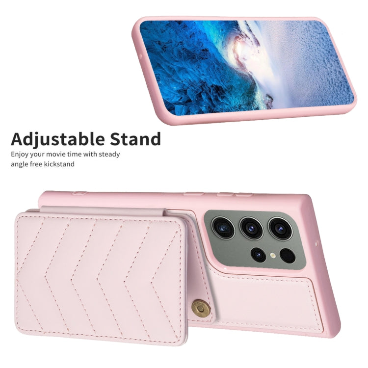 Para Samsung Galaxy S23 Ultra 5G BF26 Wave Pattern Card Bag Holder Funda para teléfono (rosa)
