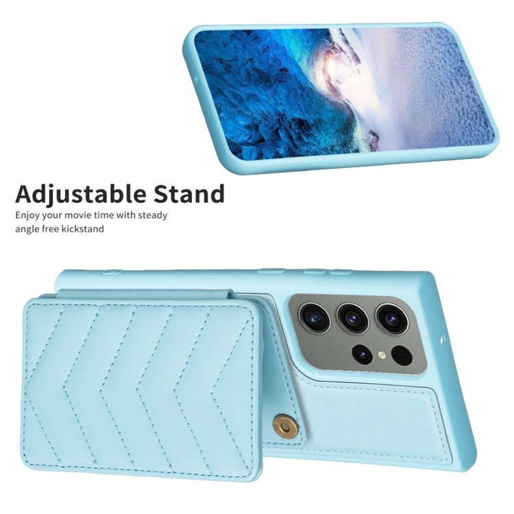 Para Samsung Galaxy S23 Ultra 5G BF26 Wave Pattern Card Bag Holder Phone Case (Azul)