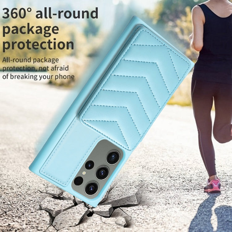 Para Samsung Galaxy S23 Ultra 5G BF26 Wave Pattern Card Bag Holder Phone Case (Azul)