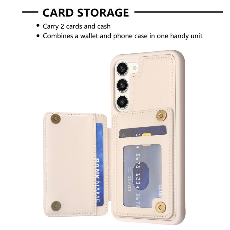 Para Samsung Galaxy S23+ 5G BF26 Wave Pattern Card Bag Holder Phone Case (Beige)