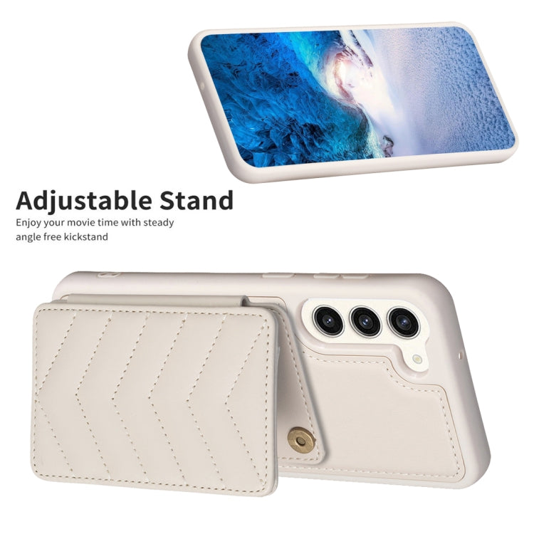 Para Samsung Galaxy S23+ 5G BF26 Wave Pattern Card Bag Holder Phone Case (Beige)