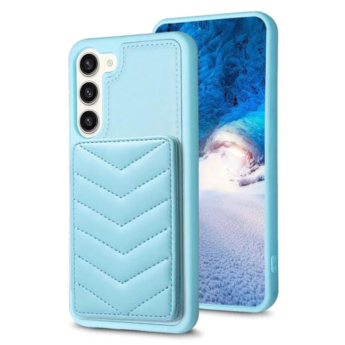 Para Samsung Galaxy S23+ 5G BF26 Wave Pattern Card Bag Holder Phone Case (Azul)