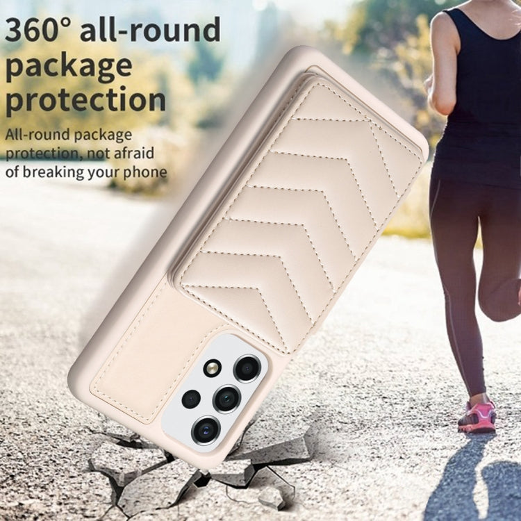 Para Samsung Galaxy A13 5G / 4G BF26 Wave Pattern Card Bag Holder Phone Case (Beige)