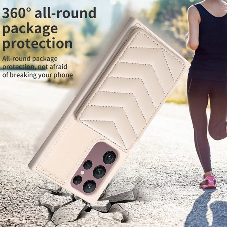 Para Samsung Galaxy S22 Ultra 5G BF26 Wave Pattern Card Bag Holder Phone Case (Beige)