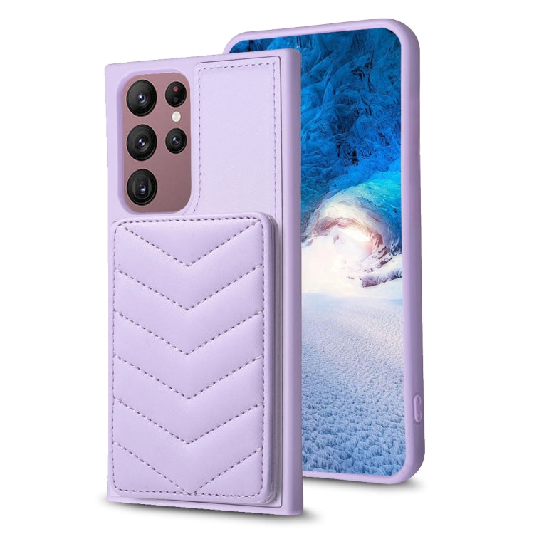 Para Samsung Galaxy S22 Ultra 5G BF26 Wave Pattern Card Bag Holder Phone Case (Púrpura)