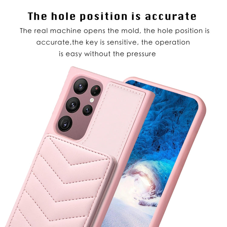 Para Samsung Galaxy S22 Ultra 5G BF26 Wave Pattern Card Bag Holder Funda para teléfono (rosa)