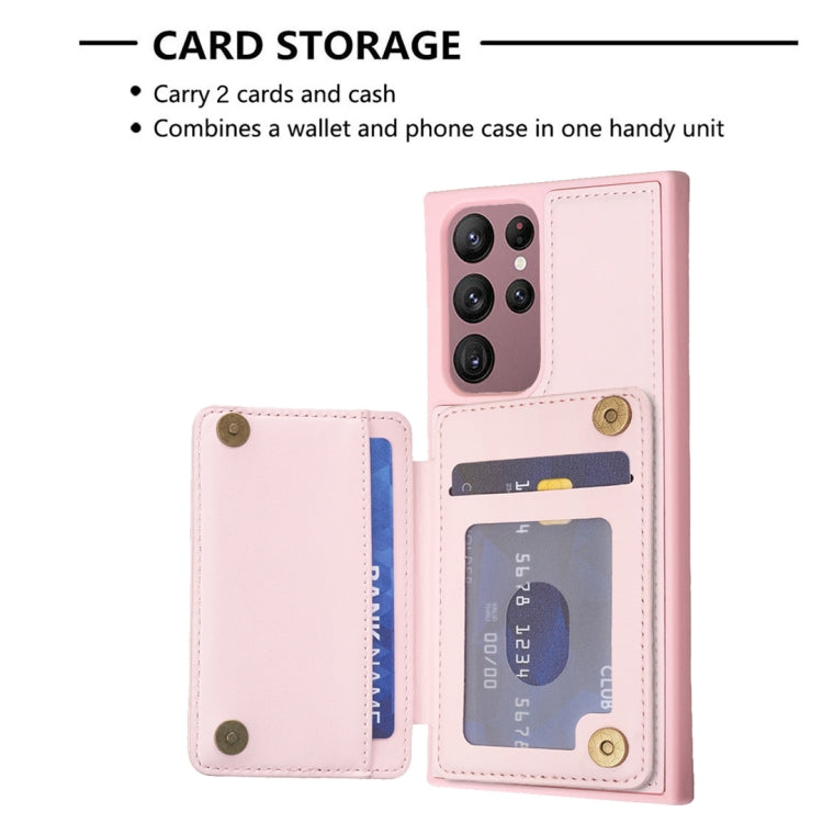 Para Samsung Galaxy S22 Ultra 5G BF26 Wave Pattern Card Bag Holder Funda para teléfono (rosa)