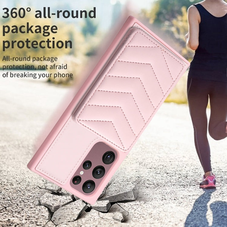 Para Samsung Galaxy S22 Ultra 5G BF26 Wave Pattern Card Bag Holder Funda para teléfono (rosa)