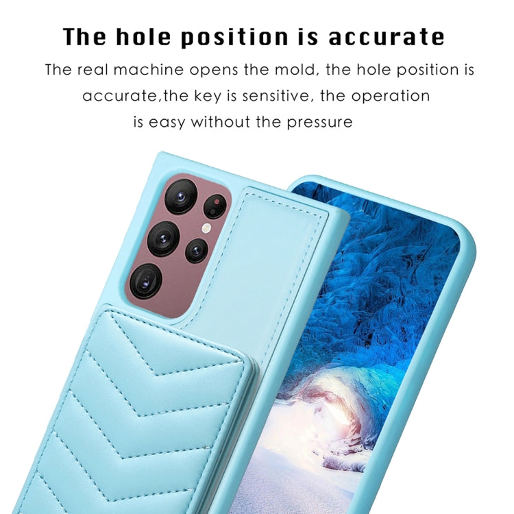 Para Samsung Galaxy S22 Ultra 5G BF26 Wave Pattern Card Bag Holder Phone Case (Azul)