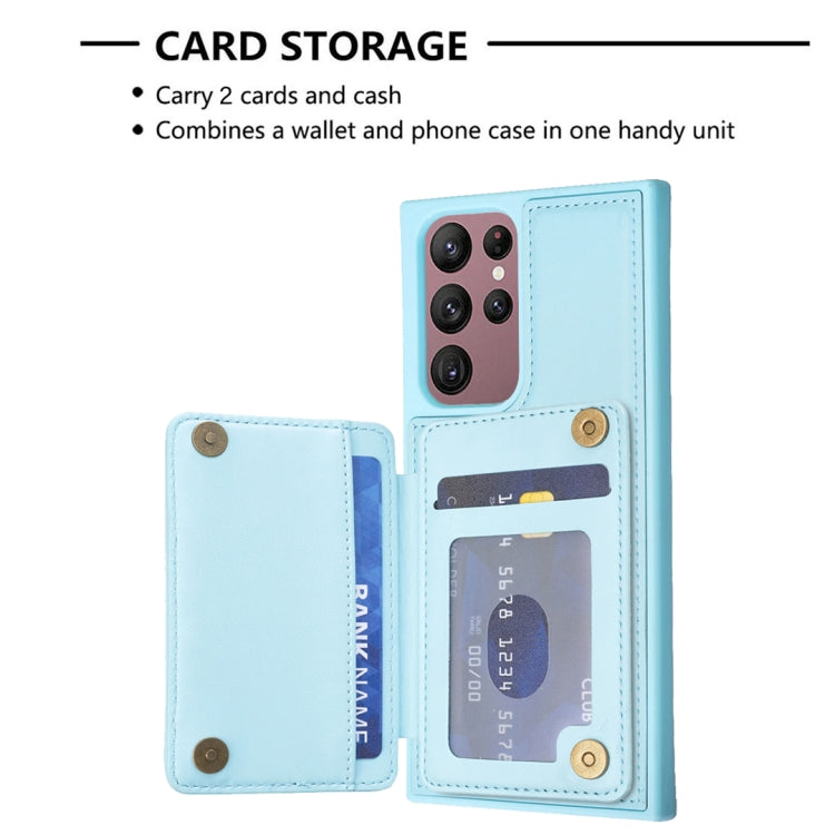 Para Samsung Galaxy S22 Ultra 5G BF26 Wave Pattern Card Bag Holder Phone Case (Azul)