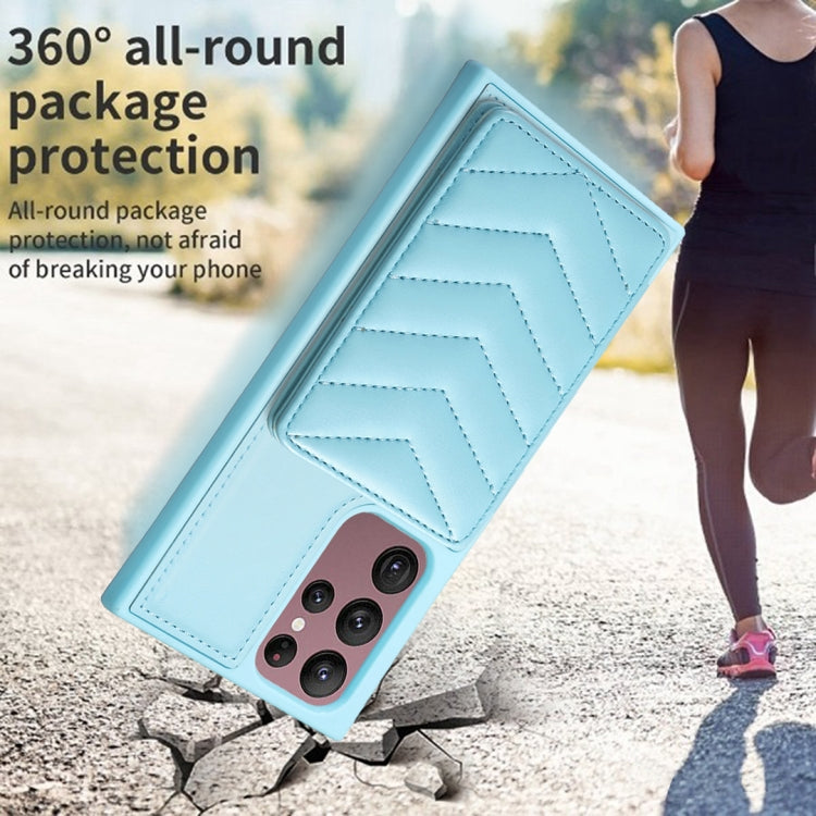 Para Samsung Galaxy S22 Ultra 5G BF26 Wave Pattern Card Bag Holder Phone Case (Azul)