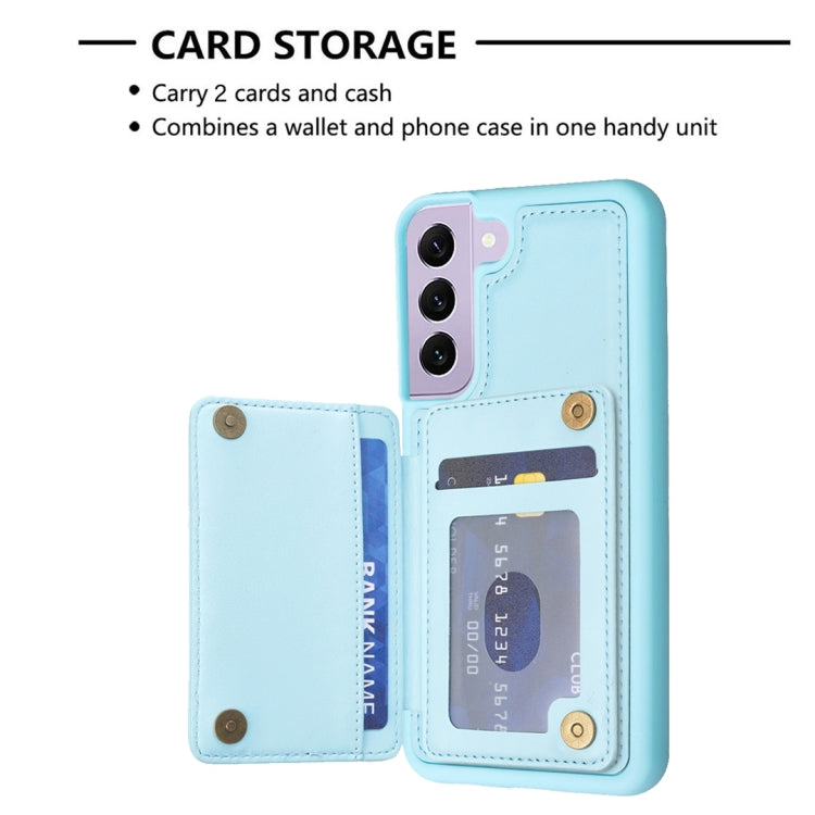 Para Samsung Galaxy S22+ 5G BF26 Wave Pattern Card Bag Holder Phone Case (Azul)