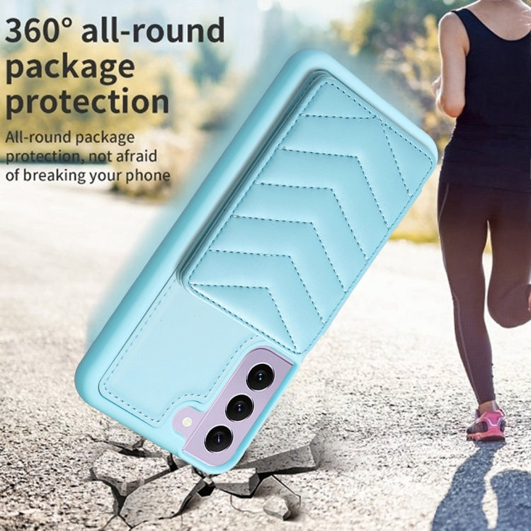 Para Samsung Galaxy S22+ 5G BF26 Wave Pattern Card Bag Holder Phone Case (Azul)