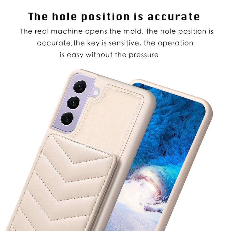 Para Samsung Galaxy S21 5G BF26 Wave Pattern Card Bag Holder Phone Case (Beige)
