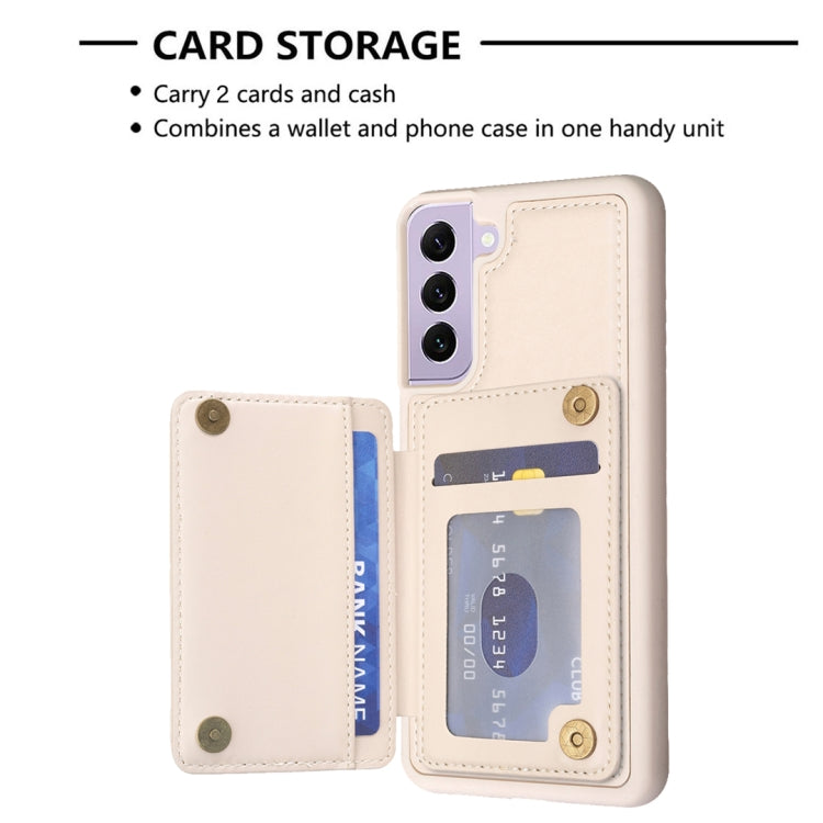 Para Samsung Galaxy S21 5G BF26 Wave Pattern Card Bag Holder Phone Case (Beige)
