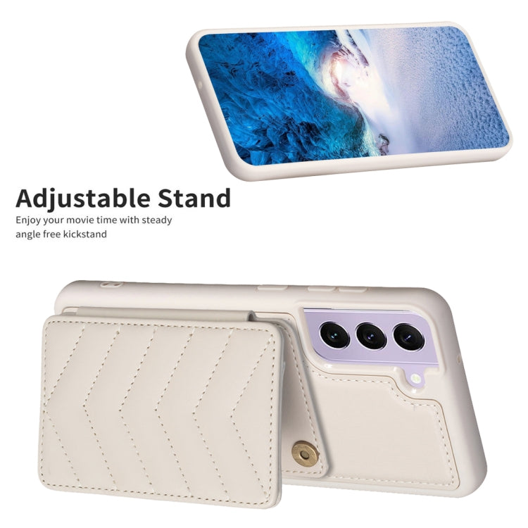 Para Samsung Galaxy S21 5G BF26 Wave Pattern Card Bag Holder Phone Case (Beige)