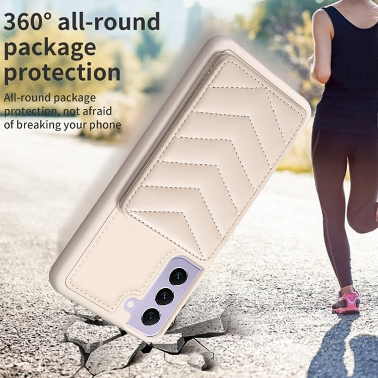 Para Samsung Galaxy S21 5G BF26 Wave Pattern Card Bag Holder Phone Case (Beige)