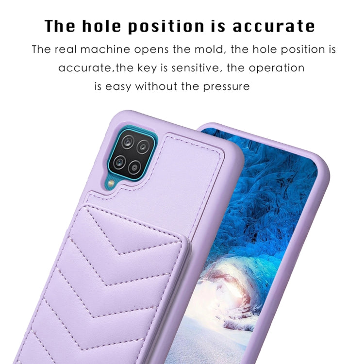 Para Samsung Galaxy A12 BF26 Wave Pattern Card Bag Holder Phone Case (Púrpura)