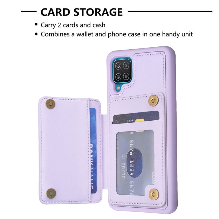 Para Samsung Galaxy A12 BF26 Wave Pattern Card Bag Holder Phone Case (Púrpura)