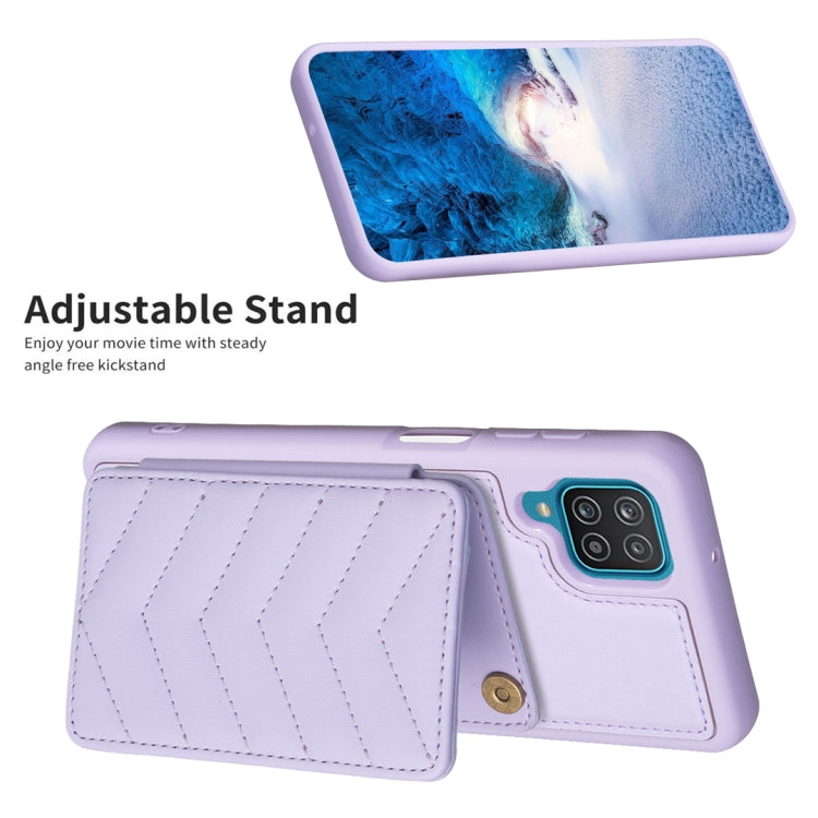 Para Samsung Galaxy A12 BF26 Wave Pattern Card Bag Holder Phone Case (Púrpura)