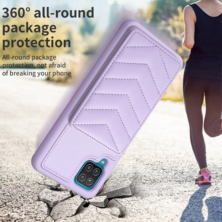 Para Samsung Galaxy A12 BF26 Wave Pattern Card Bag Holder Phone Case (Púrpura)
