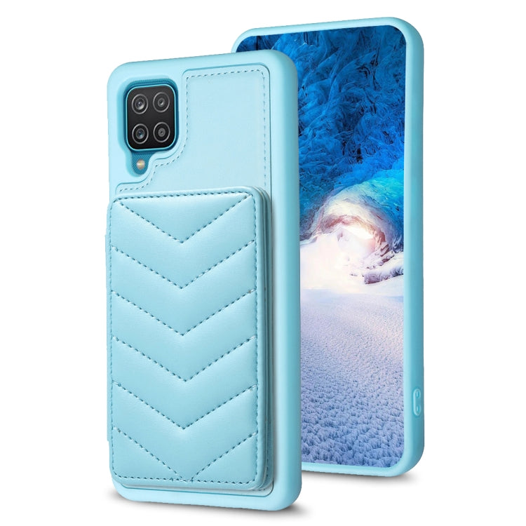 Para Samsung Galaxy A12 BF26 Wave Pattern Card Bag Holder Phone Case (Azul)