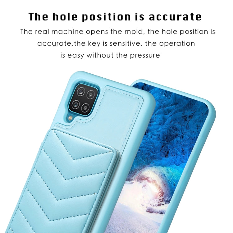 Para Samsung Galaxy A12 BF26 Wave Pattern Card Bag Holder Phone Case (Azul)