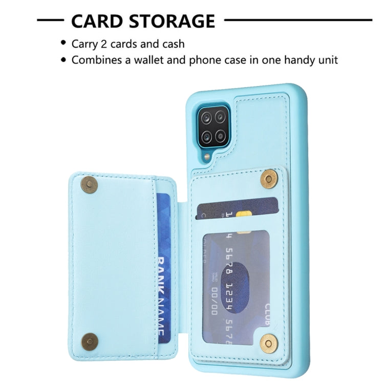 Para Samsung Galaxy A12 BF26 Wave Pattern Card Bag Holder Phone Case (Azul)