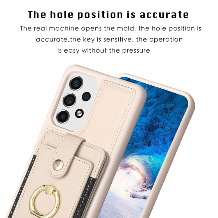 Para Samsung Galaxy A53 BF27 Metal Ring Card Bag Holder Phone Case (Beige)