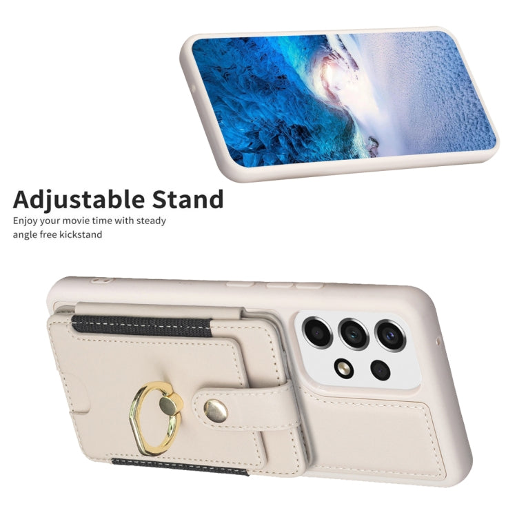 Para Samsung Galaxy A53 BF27 Metal Ring Card Bag Holder Phone Case (Beige)
