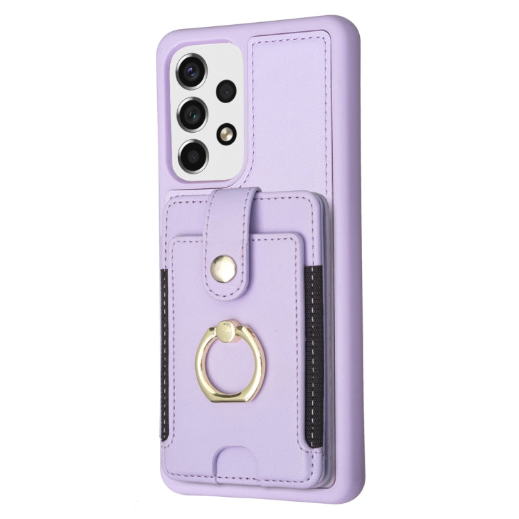 Para Samsung Galaxy A53 BF27 Metal Ring Card Bag Holder Phone Case (Púrpura)