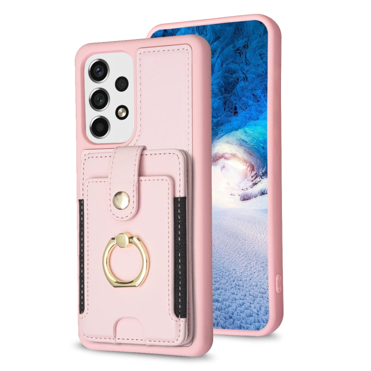 Para Samsung Galaxy A53 BF27 Metal Ring Card Bag Holder Funda para teléfono (rosa)