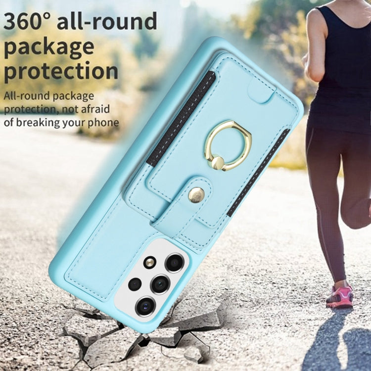 Para Samsung Galaxy A53 BF27 Metal Ring Card Bag Holder Phone Case (Azul)