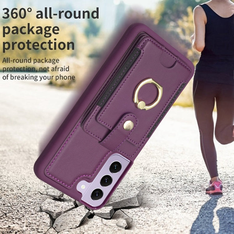 Para Samsung Galaxy S22+ 5G BF27 Funda para teléfono con soporte para tarjeta de anillo de metal (púrpura oscuro)