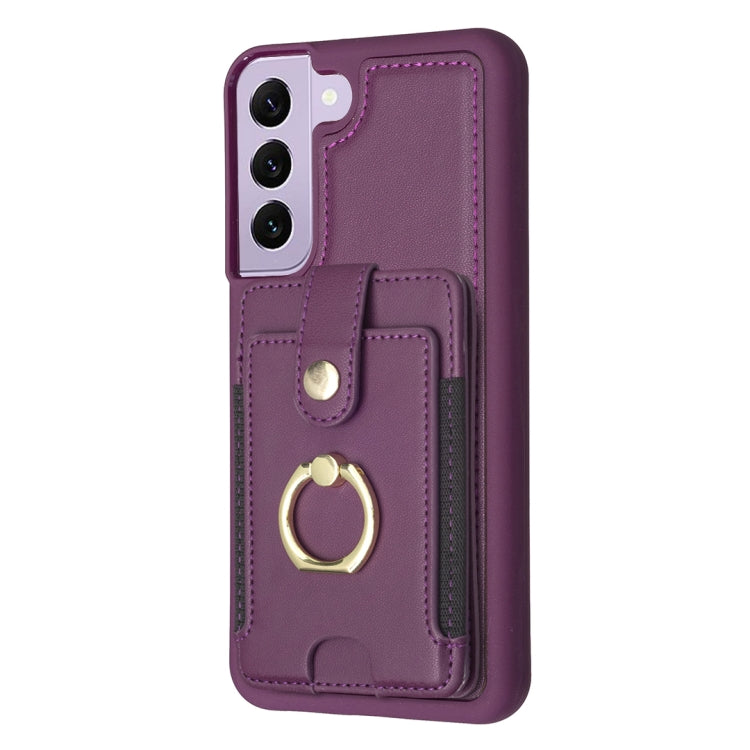 Para Samsung Galaxy S21+ 5G BF27 Funda para teléfono con soporte para tarjeta de anillo de metal (púrpura oscuro)