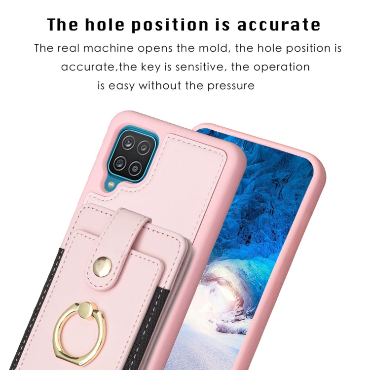 Para Samsung Galaxy A12 BF27 Metal Ring Card Bag Holder Phone Case (Rosa)