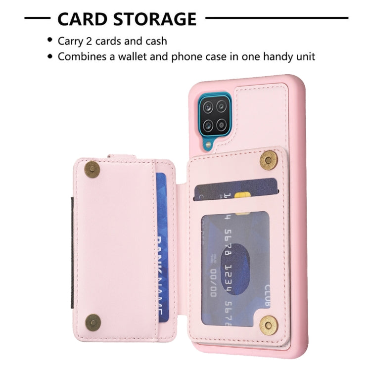 Para Samsung Galaxy A12 BF27 Metal Ring Card Bag Holder Phone Case (Rosa)