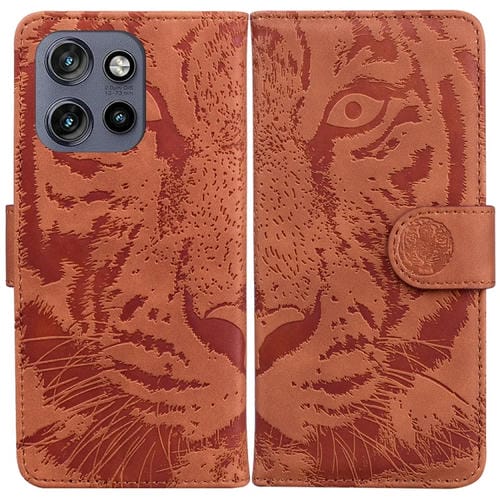Funda de Cuero con Estampado de Tigre en Relieve para Motorola Edge 50 Neo 5G (Marrón)