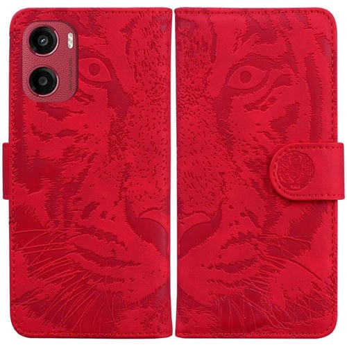 Funda de Cuero para Motorola Moto G05/E15 con Estampado de Tigre (Rojo)